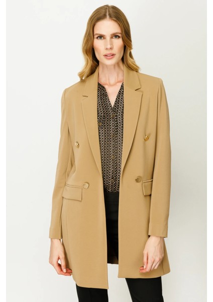 Uzun Kapak Cepli Ceket Camel indirimleri