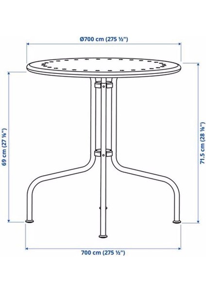 Yuvarlak Balkon-Bahçe Masası Gri, Meridyendukkan 70 cm Lackö Masa 2-4 Kişilik Metal