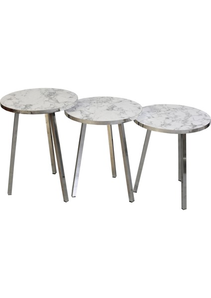 3 LÜ ZİGON SEHPA Vionessa Furniture ROUND COFFE TABLE METAL P20 LEGS COVE SILVER CARRE