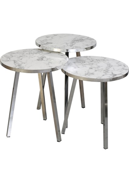 3 LÜ ZİGON SEHPA Vionessa Furniture ROUND COFFE TABLE METAL P20 LEGS COVE SILVER CARRE