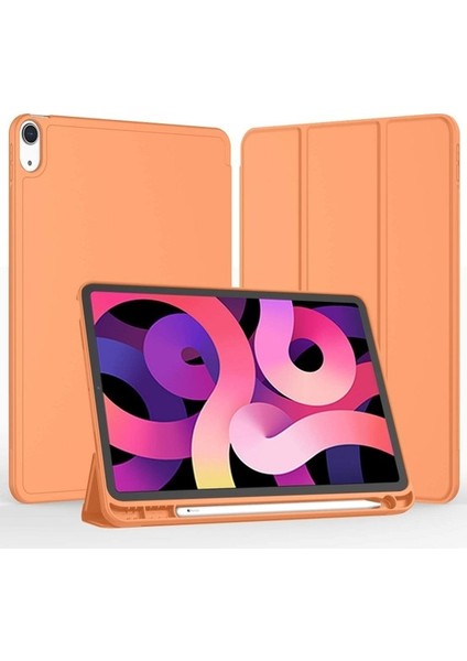Apple iPad 10.nesil 10.9 2022 Kılıf Model A2696,A2757,A2777 Yatay Standlı Uyku Modlu Kalem Bölmeli Arkası Silikon Smart Kılıf