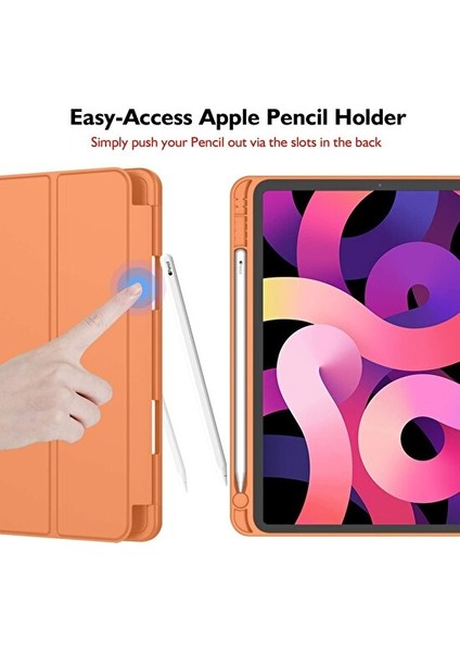 Apple iPad 10.nesil 10.9 2022 Kılıf Model A2696,A2757,A2777 Yatay Standlı Uyku Modlu Kalem Bölmeli Arkası Silikon Smart Kılıf