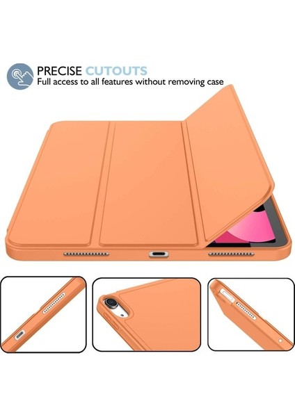 Apple iPad 10.nesil 10.9 2022 Kılıf Model A2696,A2757,A2777 Yatay Standlı Uyku Modlu Kalem Bölmeli Arkası Silikon Smart Kılıf