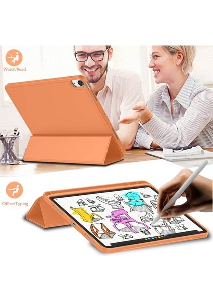Apple iPad 10.nesil 10.9 2022 Kılıf Model A2696,A2757,A2777 Yatay Standlı Uyku Modlu Kalem Bölmeli Arkası Silikon Smart Kılıf