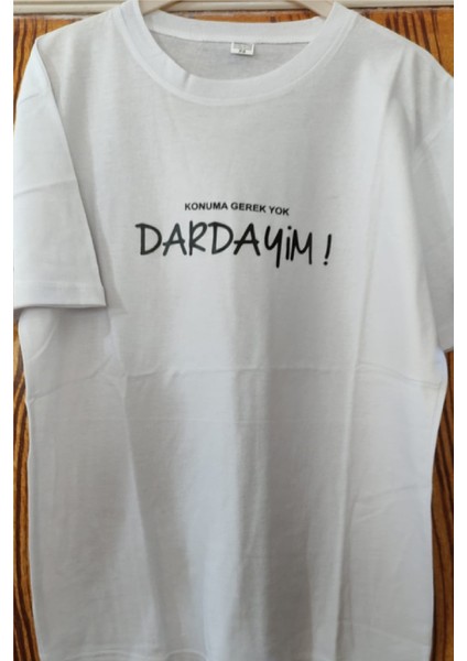 Baskılı Pamuklu Likralı T-Shirt Siyah Yazılı Beyaz CLK-153