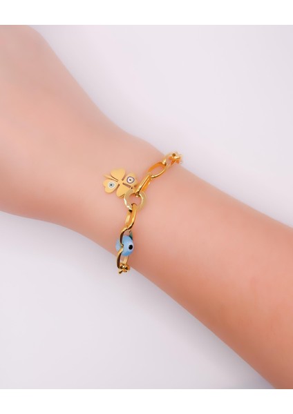 Çelik Bileklik Cam Boncuklu Yonca Bileklik fiyatları