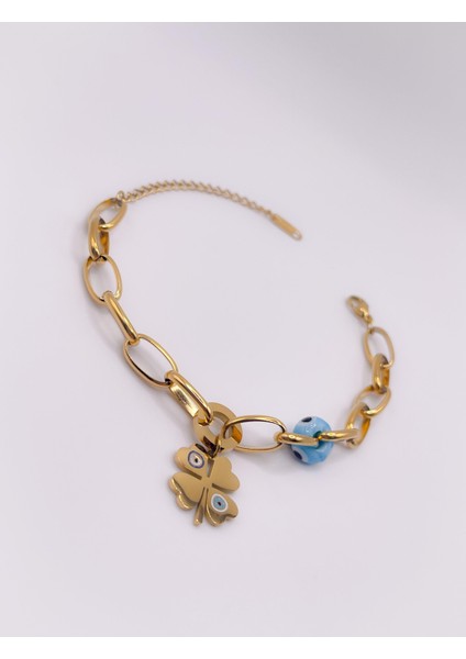 Çelik Bileklik Cam Boncuklu Yonca Bileklik fırsatları