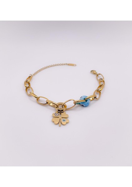 Çelik Bileklik Cam Boncuklu Yonca Bileklik indirimleri