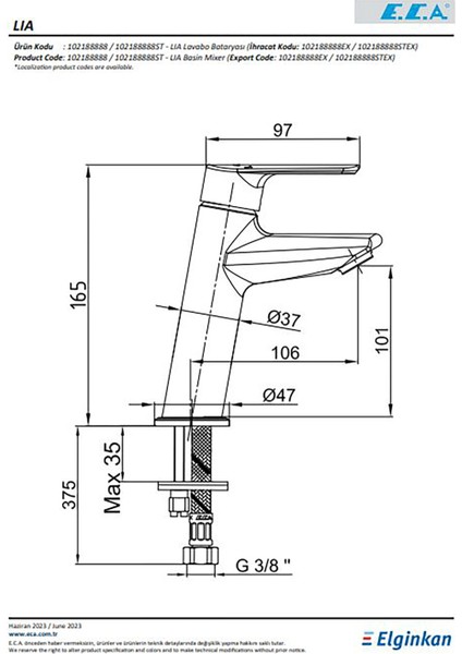 LIA LAVABO BATARYASI 102188888 20 YIL GARANTİLİ fiyatları