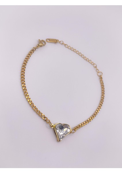 Çelik Bileklik Pırlanta Görünümlü Kalpli Bileklik modelleri