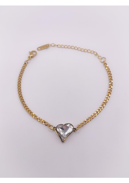 Çelik Bileklik Pırlanta Görünümlü Kalpli Bileklik indirimleri