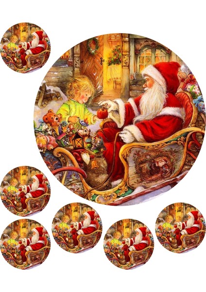 Noel Baba Santa Claus 7 Adet A4 Yenilebilir Süsü Pasta Kurabiye Şeker Hamuru Kağıt Baskısı