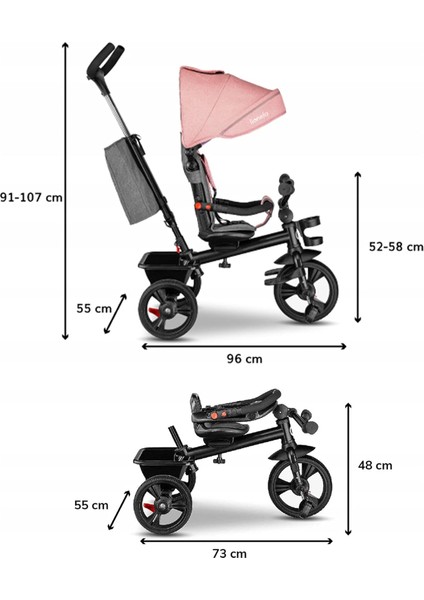 2'si 1 Arada Üç Tekerlekli Bisiklet, Itme Çubuğu, 18 Aydan Itibaren 25 Kg'a Kadar, Ileri ve Geri Sürüş,