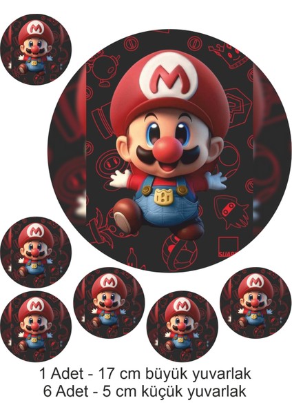 Sevimli Süper Mario 7 Adet A4 Yenilebilir Süsü Pasta Kurabiye Şeker Hamuru Kağıt Baskısı