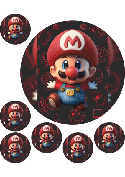 Sevimli Süper Mario 7 Adet A4 Yenilebilir Süsü Pasta Kurabiye Şeker Hamuru Kağıt Baskısı