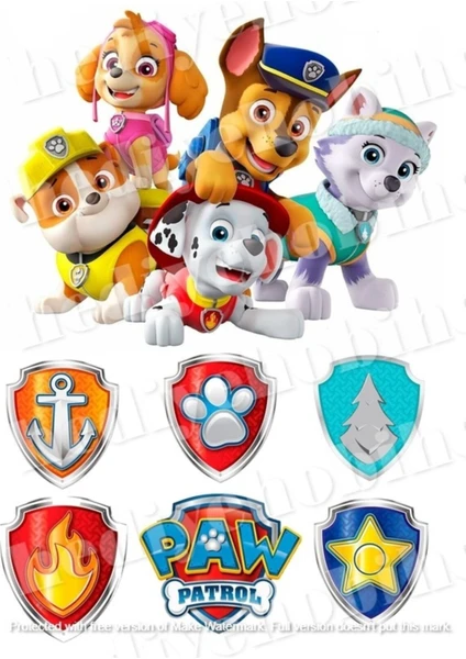 Atölye7 Tasarım Paw Patrol Yenilebilir Gıda Baskısı, Yenilebilir Pasta Süsü, Kurabiye Şekerli Kağıt