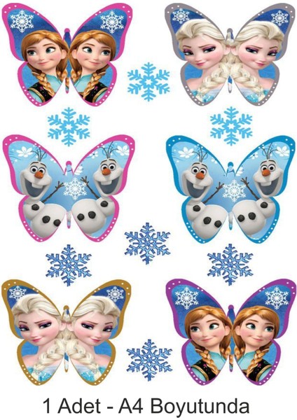 Elsa Frozen Kelebek A4 Boyutunda Yenilebilir Pasta Süsü Kurabiye Cupcake Şeker Hamuru Kağıt Baskı