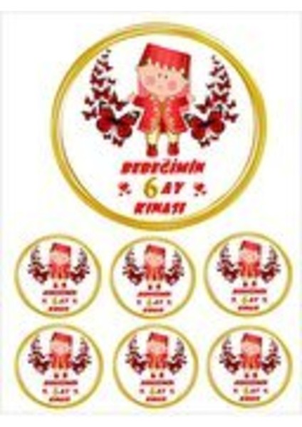 Yenilebilir Pasta Resmi 6 Ay Kınası Pirinç Kağıdından 6-8-10 Kişilik Pastaya Uygun 16 cm 6AYKNS