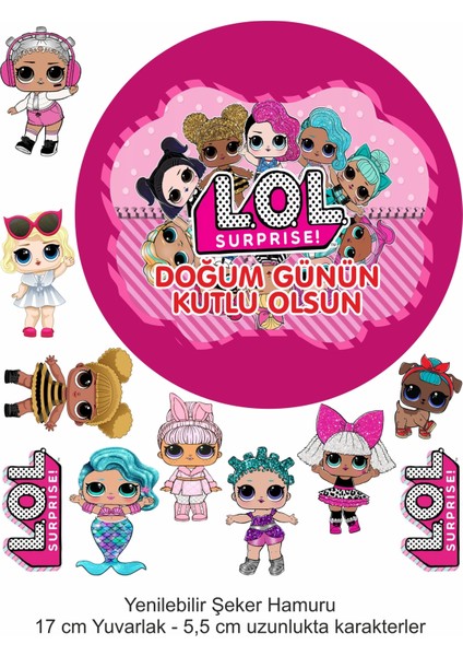 Atölye7 Tasarım Lol Bebek 11 Li Yenilebilir Süsü Yazılı Pasta Kurabiye Cupcake Üzeri Şeker Hamuru Kağıt Baskısı