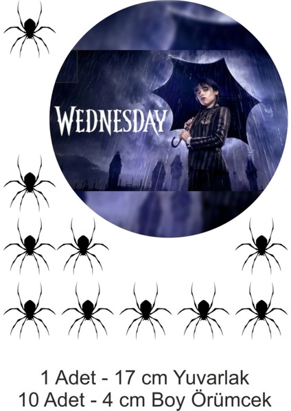 Wednesday Adams Örümcekler 17 cm A4 Yenilebilir Pasta Kurabiye Şeker Hamuru Kağıt Baskısı Dikdörtgen