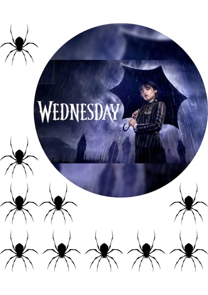 Wednesday Adams Örümcekler 17 cm A4 Yenilebilir Pasta Kurabiye Şeker Hamuru Kağıt Baskısı Dikdörtgen