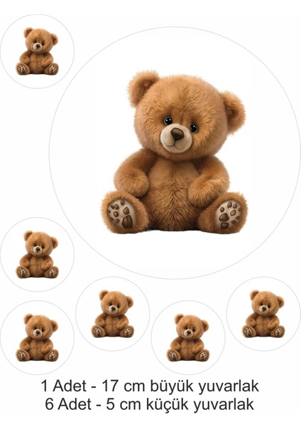 Atölye7 Tasarım Teddy Bear Sevimli Ayı - 7 Adet A4 Yenilebilir Süsü Pasta Kurabiye Şeker Hamuru Kağıt Baskısı