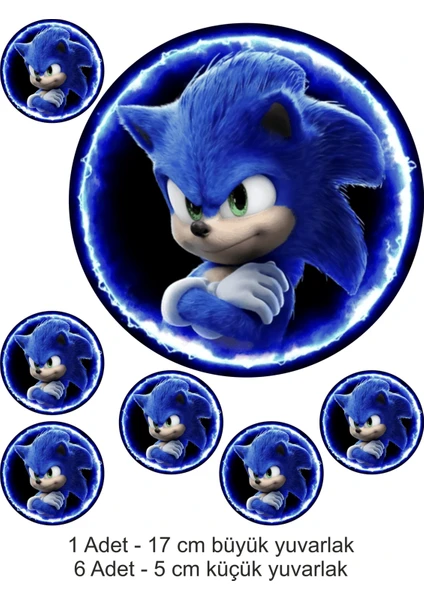 Atölye7 Tasarım Sonic 7 Adet Yenilebilir Süsü Yazılı Pasta Kurabiye Cupcake Üzeri Şeker Hamuru Kağıt Baskısı