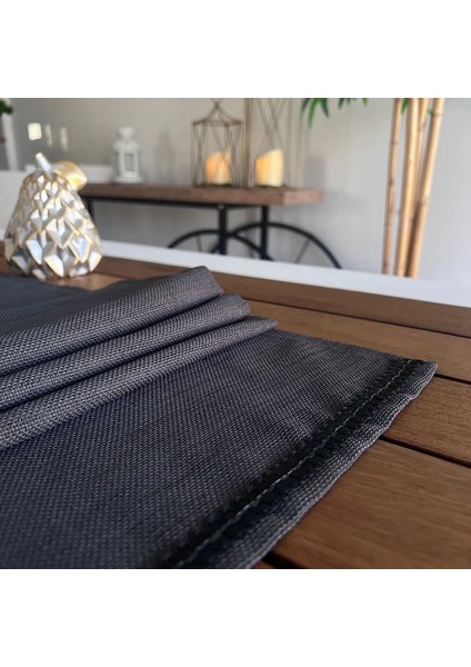 Antrasit Linen Keten Kare Kesim Runner