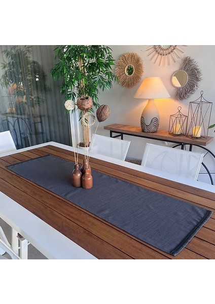 Antrasit Linen Keten Kare Kesim Runner modelleri