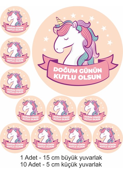 Unicorn Doğum 10 Adet Yenilebilir Yazılı Pasta Süsü Kurabiye Cupcake Şeker Hamuru Kağıt Baskısı