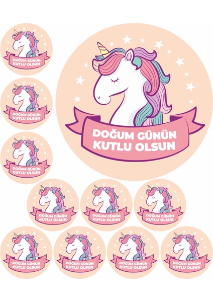 Unicorn Doğum 10 Adet Yenilebilir Yazılı Pasta Süsü Kurabiye Cupcake Şeker Hamuru Kağıt Baskısı
