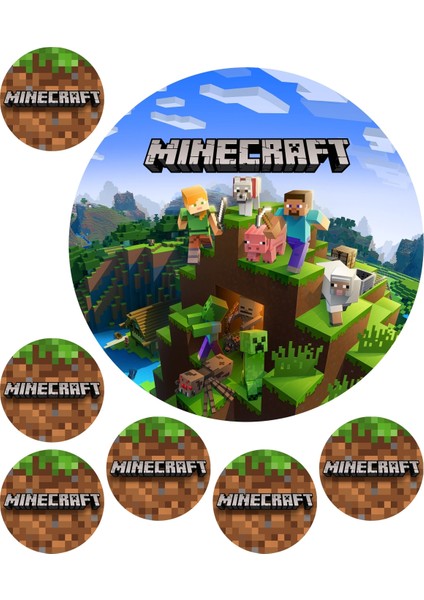 Atölye7 Tasarım Minecraft 7 Adet A4 Yenilebilir Süsü Pasta Kurabiye Şeker Hamuru Kağıt Baskısı