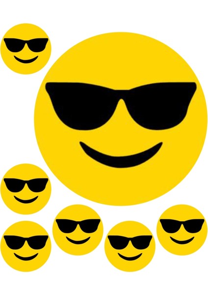 Gözlüklü Sırıtan Yüz Emoji 7 Adet A4 Yenilebilir Süsü Pasta Kurabiye Şeker Hamuru Kağıt Baskısı