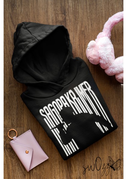 Sagopa Kajmer Temalı Özel Tasarım Oversize Siyah Kapüşonlu Sweatshirt
