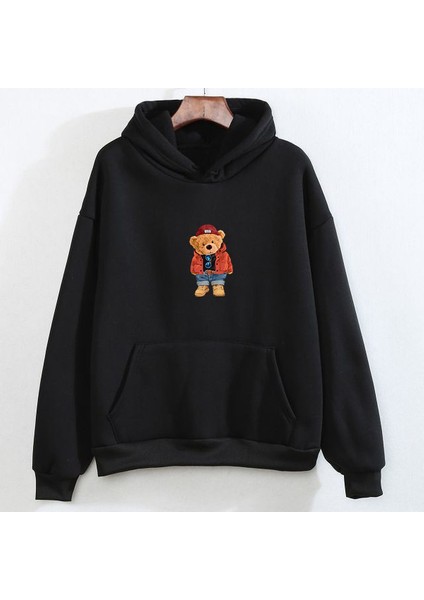 Cool Bear Baskılı Siyah Sweatshirt
