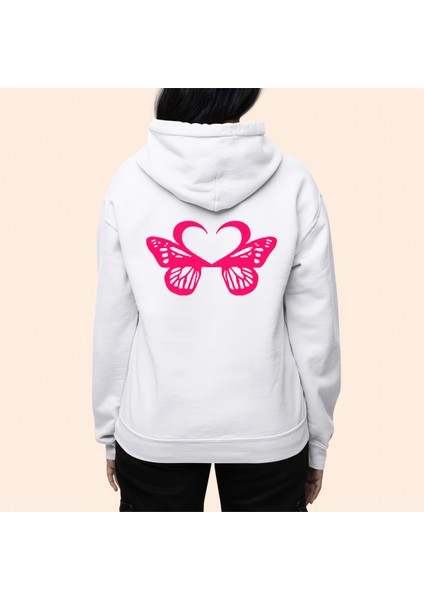 Motive Butterfly Baskılı Özel Tasarım Beyaz 3 Iplik Şardonlu Sweatshirt Hoodie