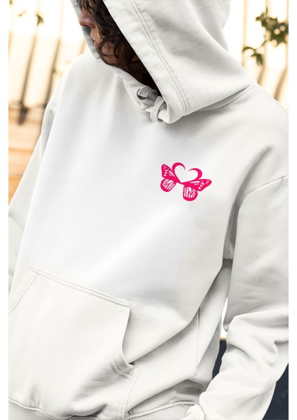 Motive Butterfly Baskılı Özel Tasarım Beyaz 3 Iplik Şardonlu Sweatshirt Hoodie fiyatları