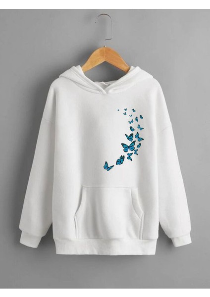 Kelebek Baskılı Sweatshirt Uçuşan