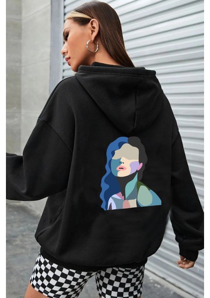 Modern Sanat Kadın Silüet Baskılı Sweatshirt Hoodie 3 Iplik