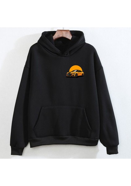 Mustang Ön Arka Baskılı Özel Tasarım Siyah Sweatshirt Hoodie