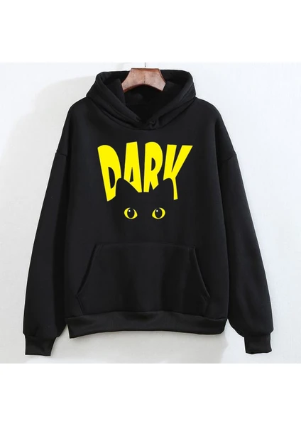 Dark Kedi Baskılı Siyah Sweatshirt Hoodie