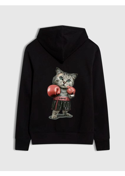 Boksör Kedicik Baskılı 3 Iplik Sweatshirt