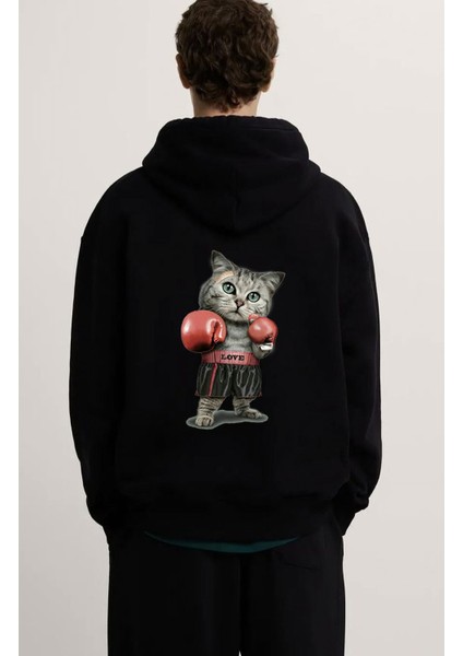 Boksör Kedicik Baskılı 3 Iplik Sweatshirt