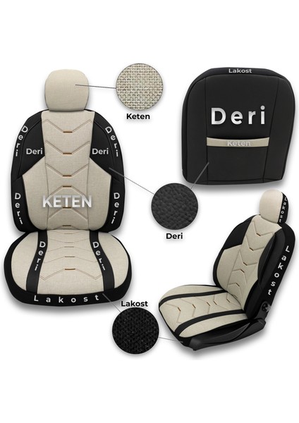 Verita Elegance Serisi - Nissan Primera ile Uyumlu Koltuk Kılıfı, Keten-Deri / Krem fırsatları