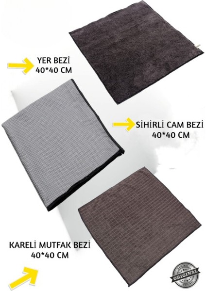 Missclean ( 3 Adet ) Temizlik Başlangıç Seti Cam Bezi , Mutfak Bezi , Yer Temizlik Bezi 40 *40