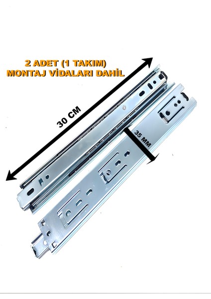 Teleskopik Çekmece Rayı 35 mm Dar Teleskopik Ray 2 Adet ( 1 Takım)