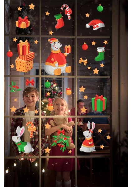 Yeni Yıl Merry Christmas Özel Kesimli Cam Duvar Kapı Sticker Setleri - Yılbaşı Seti fiyatları