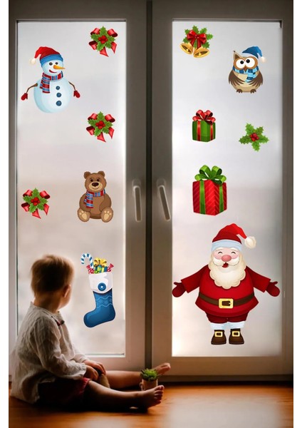 Yeni Yıl Merry Christmas Özel Kesimli Cam Duvar Kapı Sticker Setleri - Yılbaşı Seti