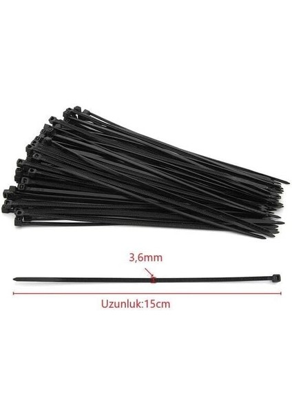 Siyah Kablo Bağı Plastik Cırt Kelepçe 3.6X150 mm 15 cm (100 Adet)