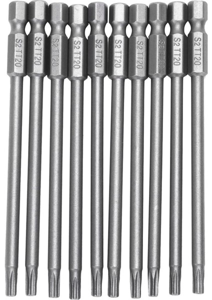 10 Adet 100MM Uzunluk 1/4 Inç Hex Shank T20 Torx Güvenlik Tornavida Uçları, Galaktik Gri (Yurt Dışından)